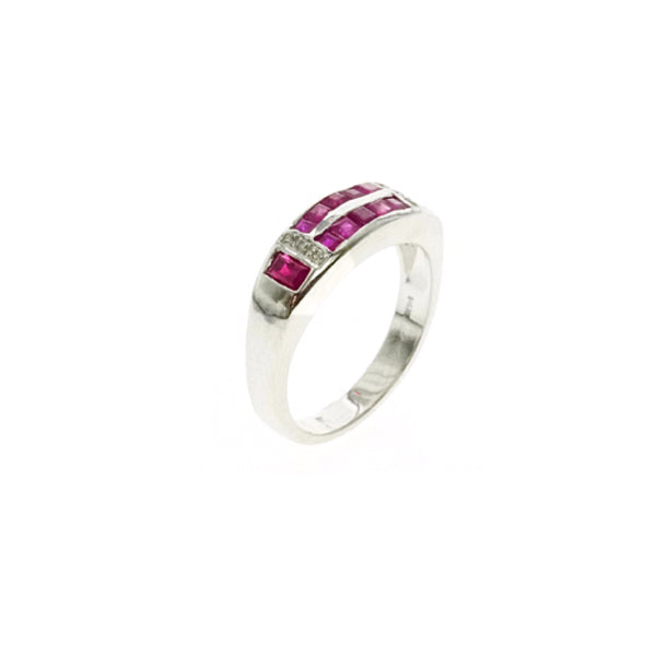 14Kt White Gold Diamond Ruby Ring