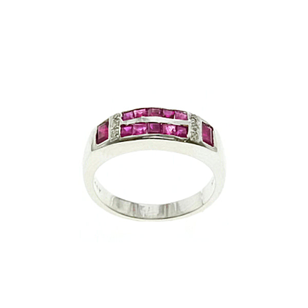 14Kt White Gold Diamond Ruby Ring