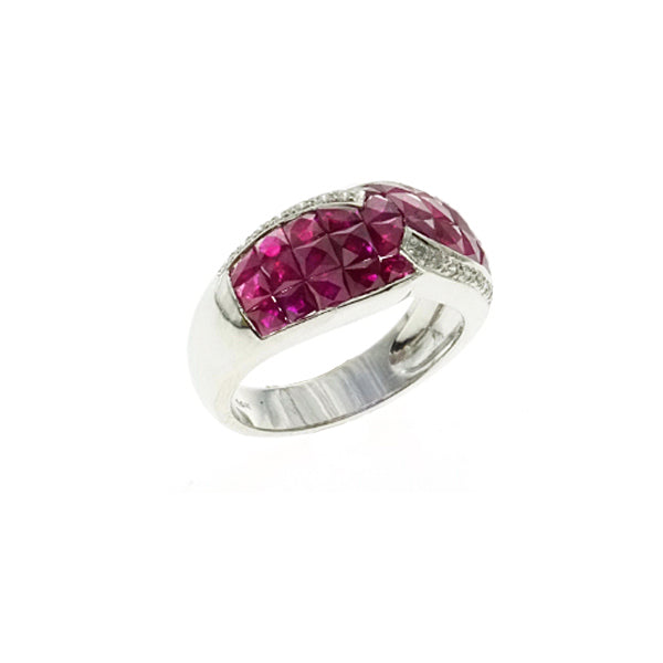 14Kt White Gold Diamond Ruby Ring