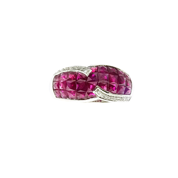 14Kt White Gold Diamond Ruby Ring