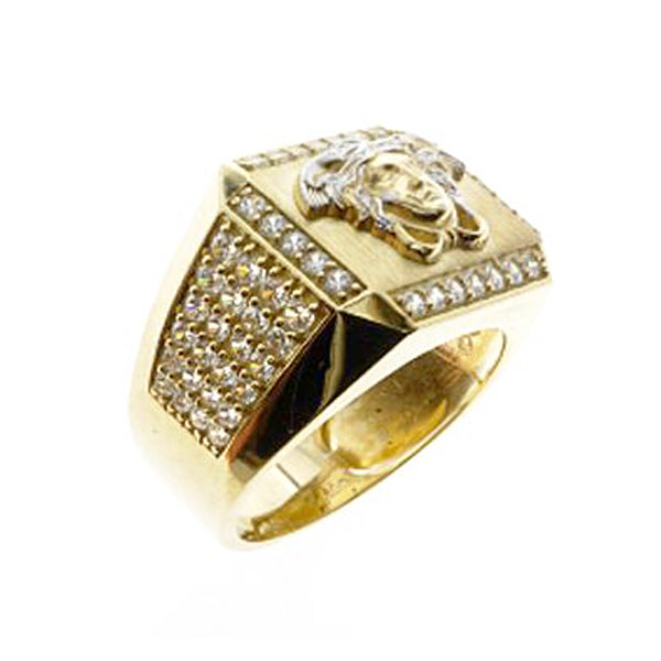10Kt Gold Greek Medusa Head CZ Ring