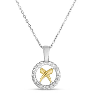 Sterling Silver & 18K Gold Italian Cable 'X' Necklace