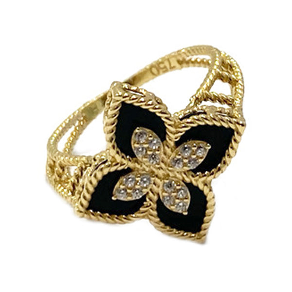 18kt Gold and Onyx Floral Ring