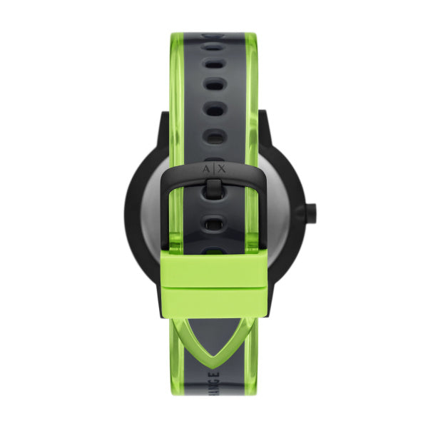 Armani Exchange Three-Hand Black and Neon Green Polyurethane Watch AX2730