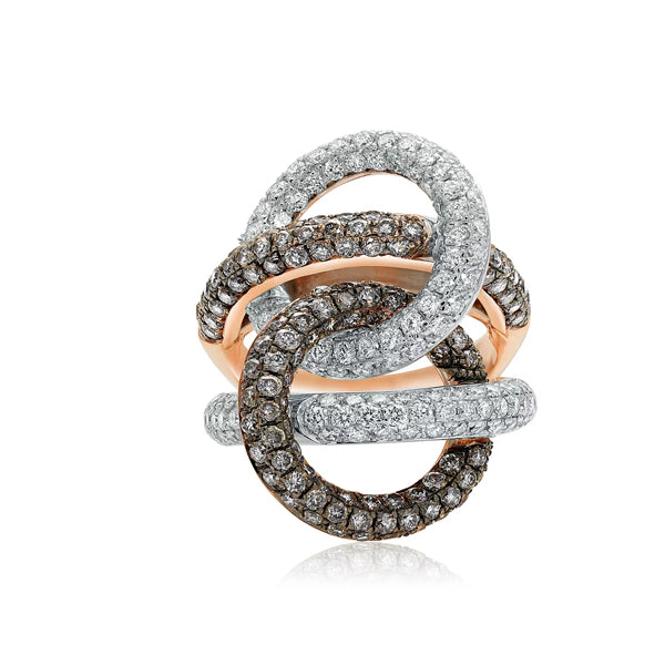 18Kt Orbit Ring With Brown & White Diamonds