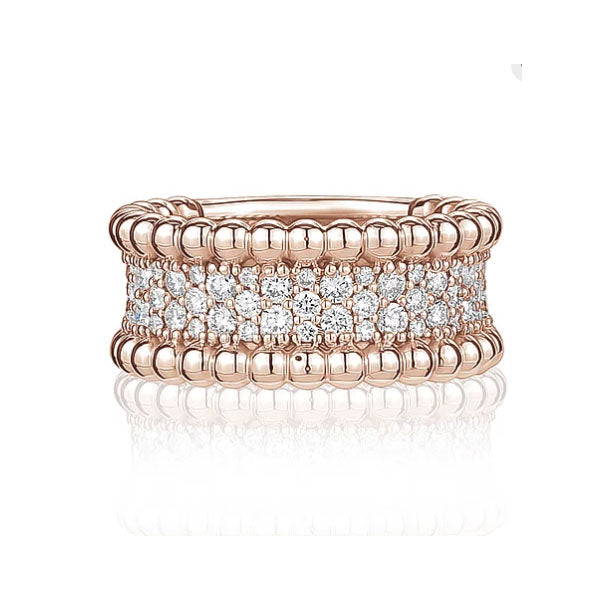 18Kt Rose Gold Beaded Diamond Band