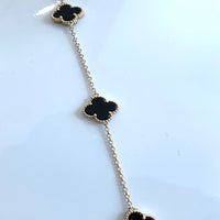 18Kt Yellow Gold 10 Clover 9mm Leaf Necklace with Onyx