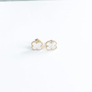 18kt Solid Gold Ladies Earrings 4 Leaf Clover Studs 9mm