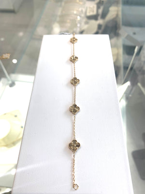 18kt Gold 5  Clover Leaf Bracelet In Gold,MOP,Onyx,Malachite Variations