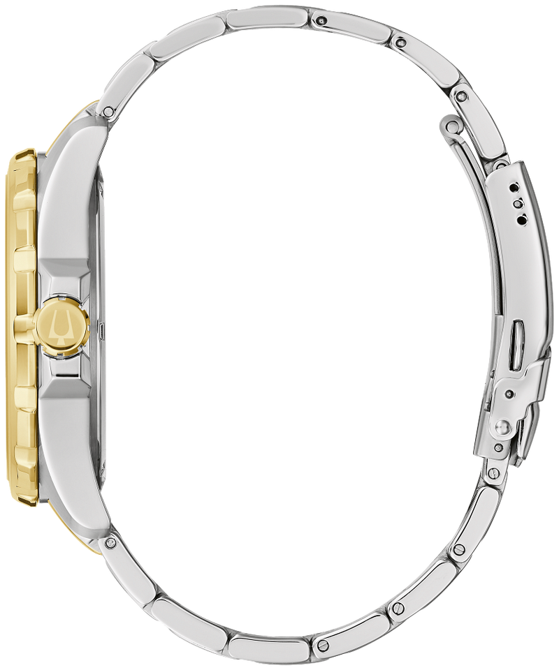 Bulova Marine Star Mens Two Tone Stainless Steel Leather Bracelet 98B384