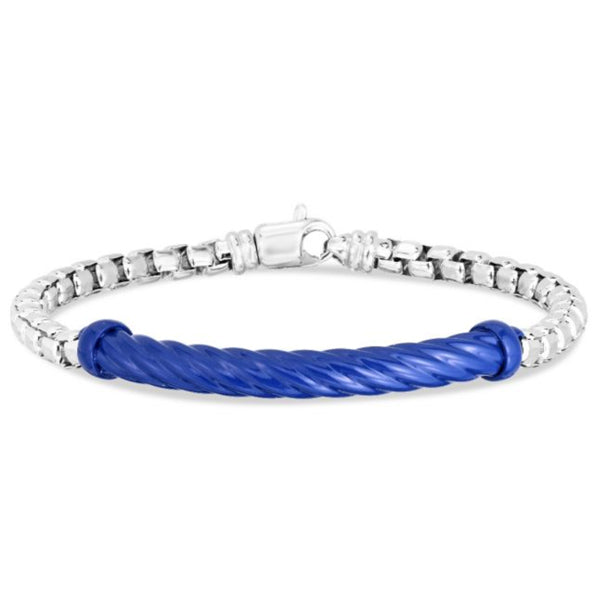 Blue Enamel Men's Cable Bracelet