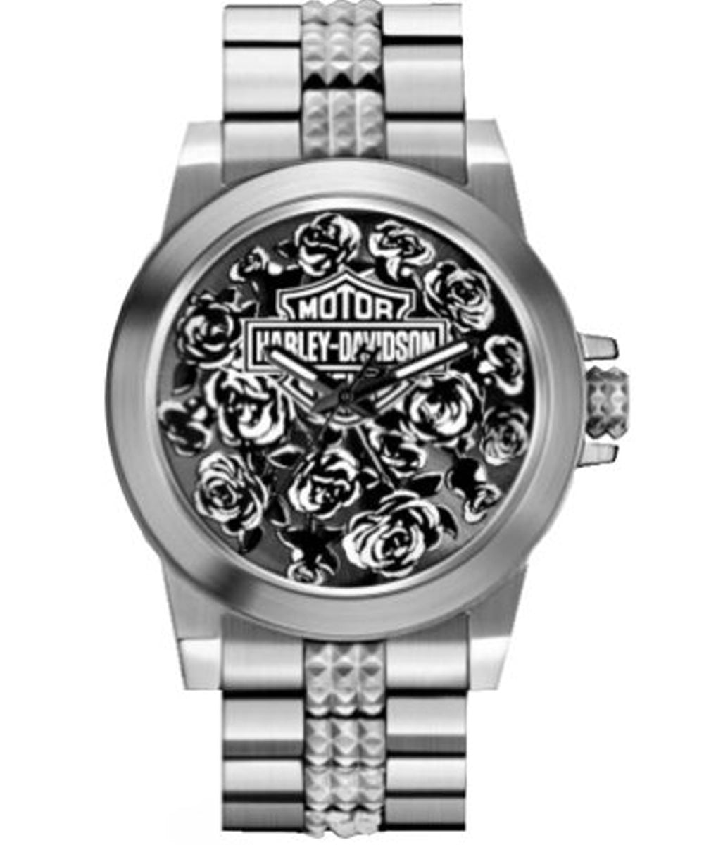 Harley Davidson 78L115 Women's Bulova Boyfriend Rose Print Dial Stainless Steel Watch