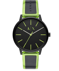 Armani Exchange Three-Hand Black and Neon Green Polyurethane Watch AX2730