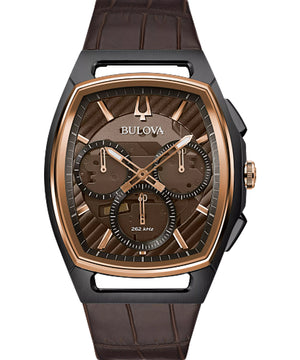 Men's Bulova CURV Chronograph Brown Leather Strap Watch 98A264