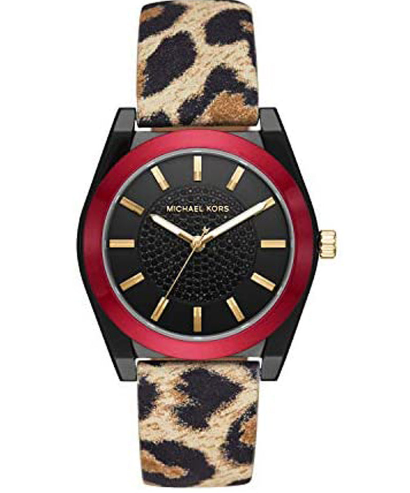 Michael Kors Women's Channing Three-Hand Cheetah-Print Leather Watch MK2855