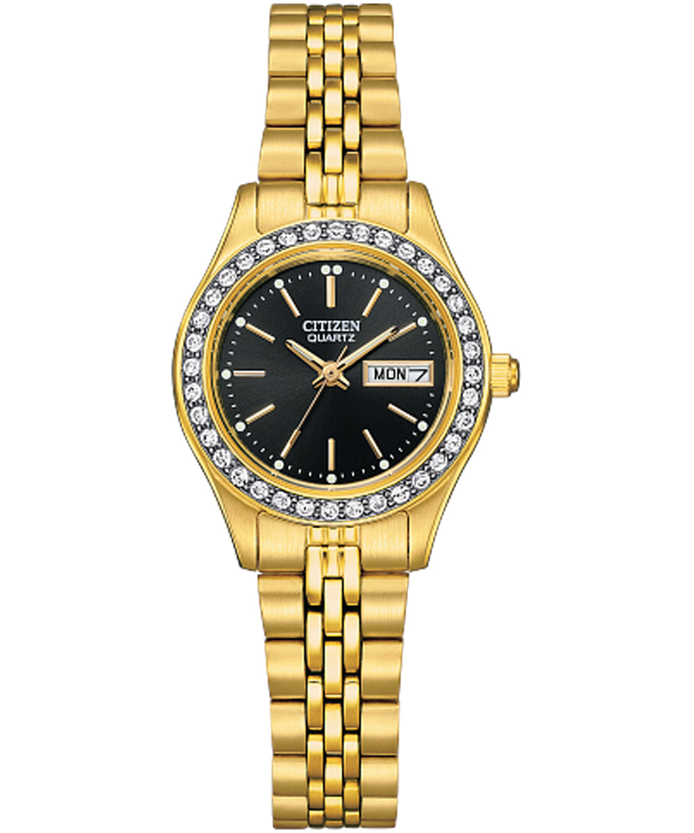 Citizen Quartz Womens Crystal Accent Gold Tone Stainless Steel EQ0532-55E