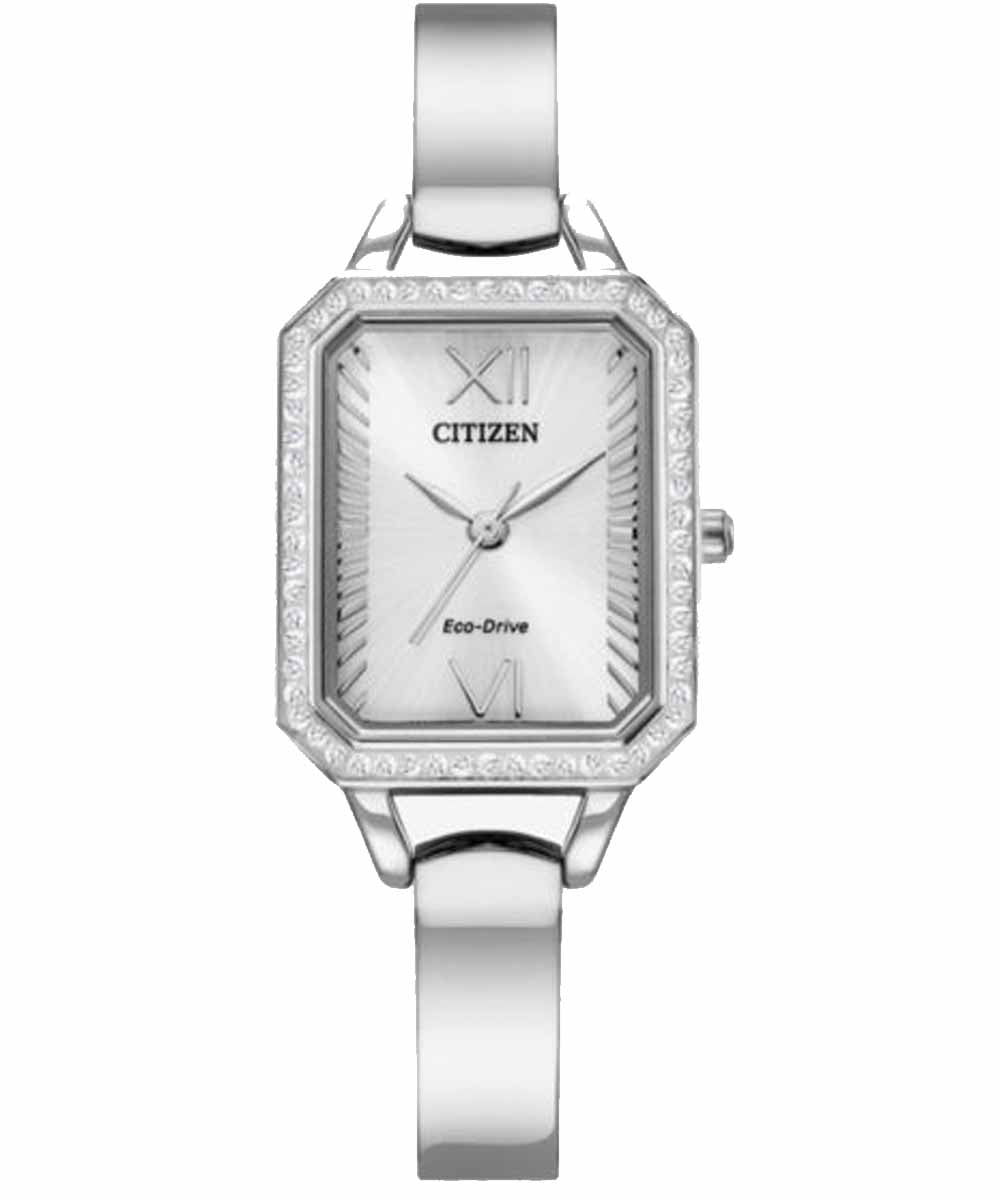 Drive from Citizen Crystal Womens Silver Tone Stainless Steel Bangle Watch EM0980-50A