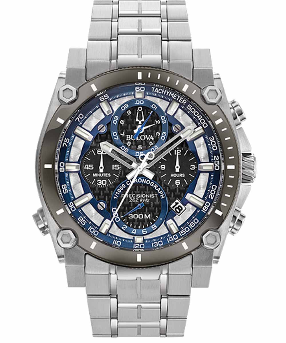 Bulova Precisionist Men's Chronograph Black Blue Dial 98B316