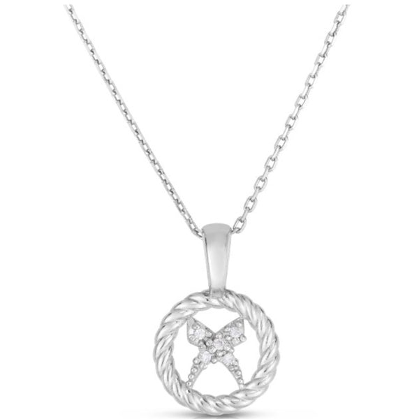 Sterling Silver Italian Cable 'X' Diamond Necklace