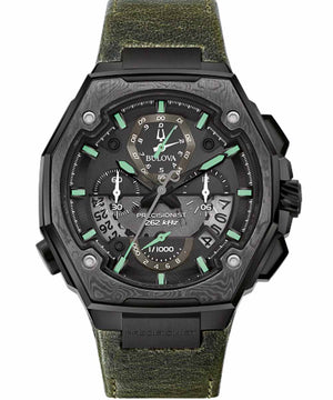 Men's Bulova Precisionist X Special Edition Chronograph Green Leather Strap Watch 98B355