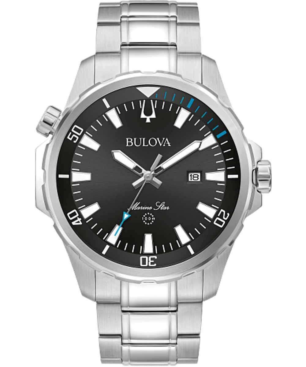 Bulova Marine Star Mens Silver Tone Stainless Steel Bracelet Watch 96B382