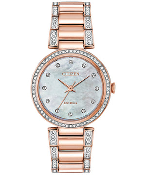Citizen Eco-Drive Classic Quartz Womens Watch, Stainless Steel, Crystal, Pink Gold-Tone  EM0843-51D