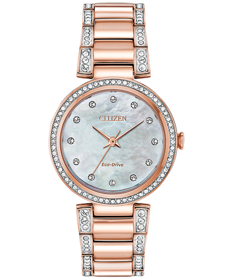 Citizen Eco-Drive Classic Quartz Womens Watch, Stainless Steel, Crystal, Pink Gold-Tone  EM0843-51D