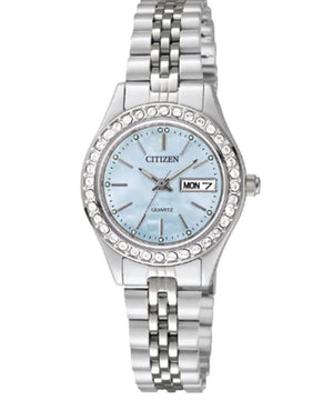 Citizen Quartz Womens Crystal Accent Silver Tone EQ0530-51N