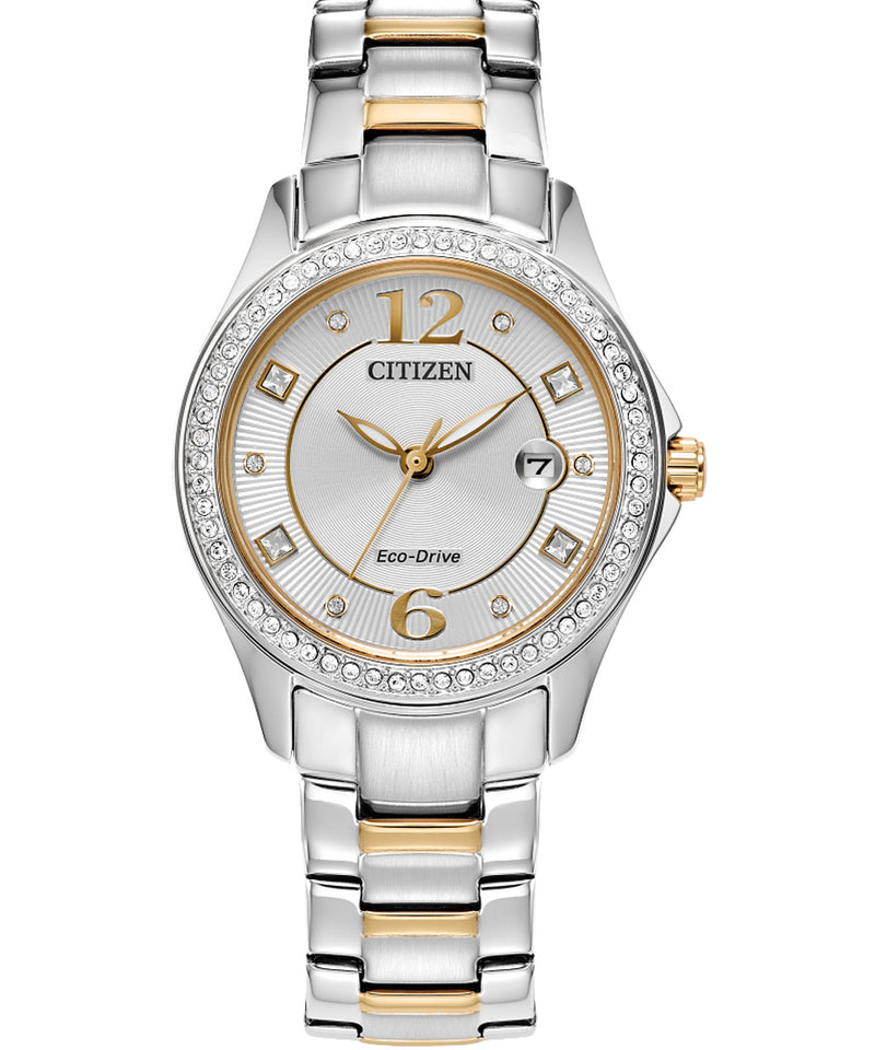 Citizen Crystal Eco-Drive Stainless Steel Silver Dial Women Watch FE1146-71A